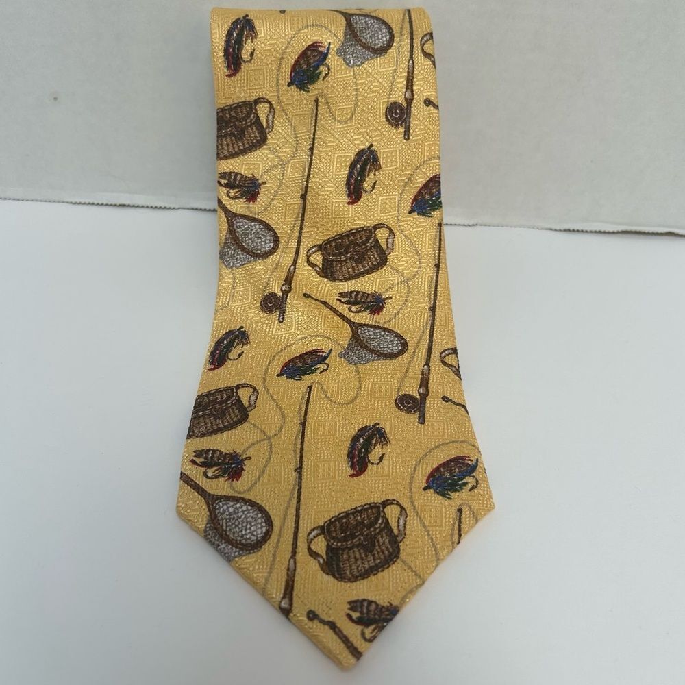 Ferrell Rees for Cambridge Ltd. Yellow Gold‎ Fly Fishing Silk Tie